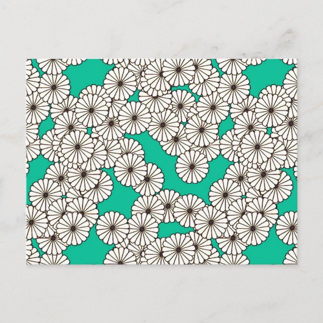 Art Deco flower pattern - white on turquoise Postcard (Front)