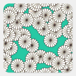 Art Deco flower pattern - white on turquoise Square Sticker