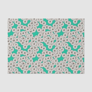 Art Deco flower pattern - white on turquoise Tissue Paper