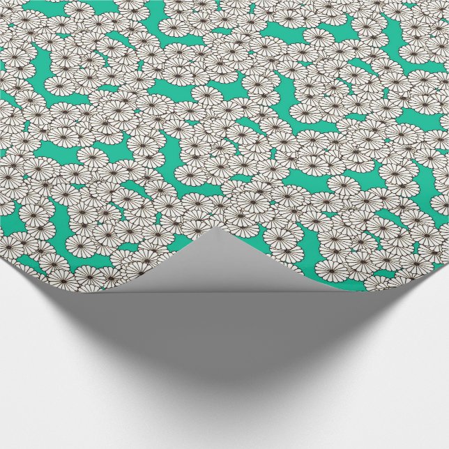 Art Deco flower pattern - white on turquoise Wrapping Paper (Corner)