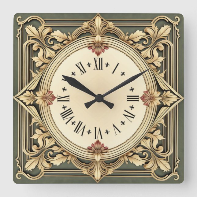 Art Deco Flower Square Wall Clock (Front)