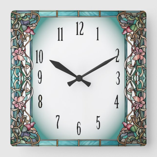 Art Deco Flower Square Wall Clock (Front)