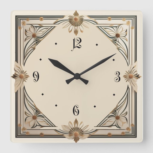 Art Deco Flower Square Wall Clock (Front)