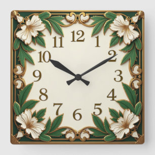 Art Deco Flower Square Wall Clock