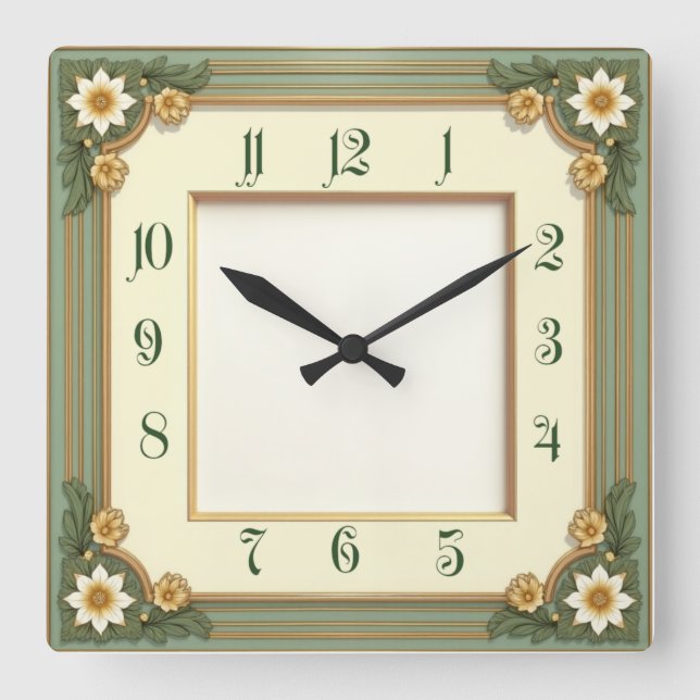 Art Deco Flower Square Wall Clock (Front)