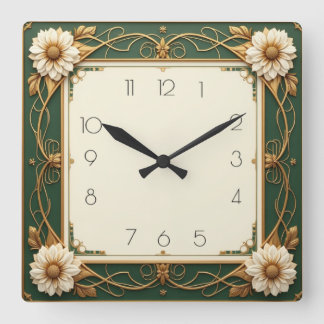 Art Deco Flower Square Wall Clock