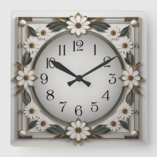 Art Deco flower Square Wall Clock