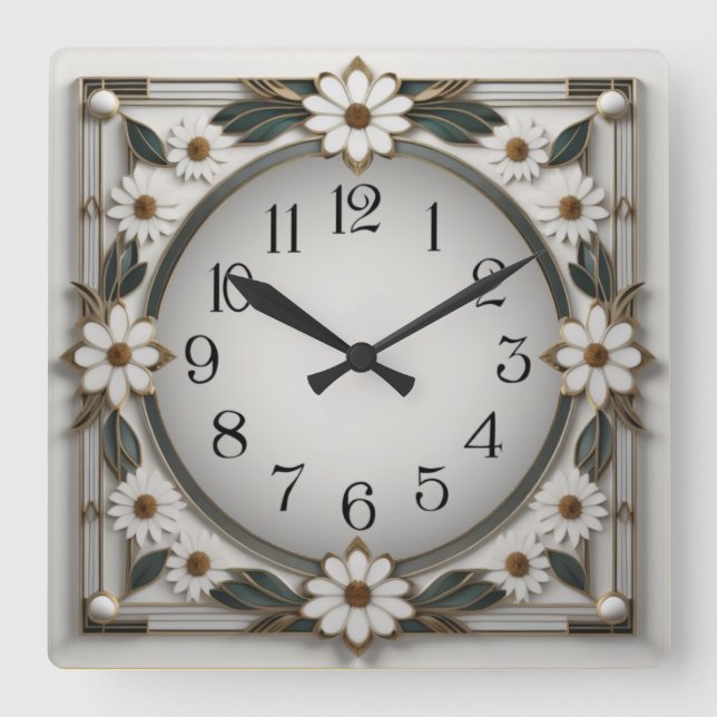 Art Deco flower Square Wall Clock (Front)