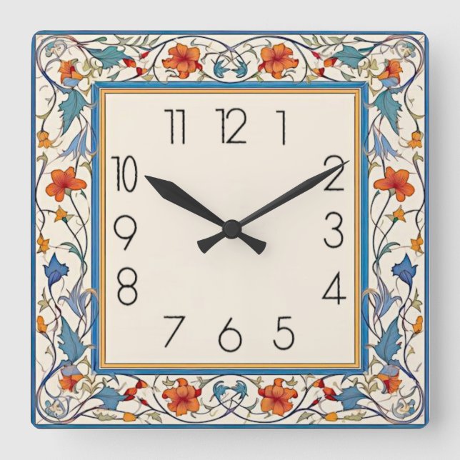 Art Deco Flower Square Wall Clock (Front)