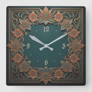 Art Deco flower Square Wall Clock
