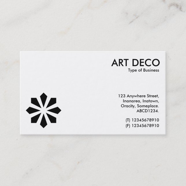 Art Deco Flower Symbol - White and Black Business Card (Front)