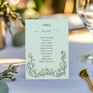 Art deco flowers green Table Number Seating Chart