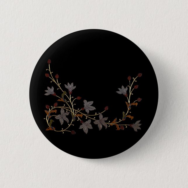 Art Deco Flowers On Black 6 Cm Round Badge (Front)