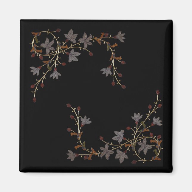 Art Deco Flowers On Black Magnet (Front)