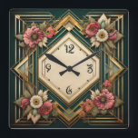 Art Deco Flowers Square Wall Clock<br><div class="desc">Great clock design. You will love it like others. Be free to use this design for other product you like or to customise and add your text. Follow me for more. Thank you. Have a nice day.</div>