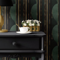 Art Deco Forest Green and Gold Circle Stripe