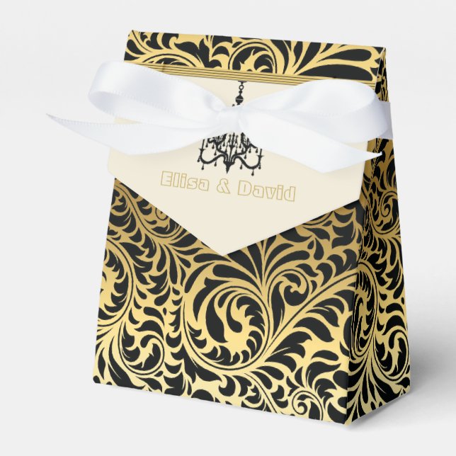 Art Deco frame and chandelier black, gold wedding Favour Box (Front Side)
