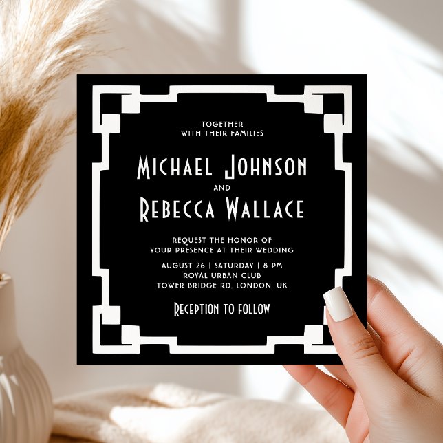 Art Deco Frame Black White All in One Wedding Invitation (Creator Uploaded)