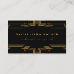 Art Deco Frame Gold on Custom Colour Black Business Card