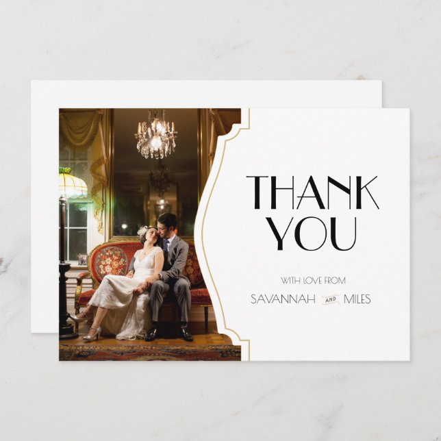 Art Deco Frame Photo Thank You Flat Card (Front/Back)