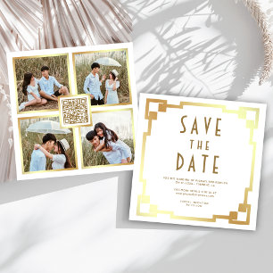 Art Deco Frame White Gold QR Code Wedding Save The Date