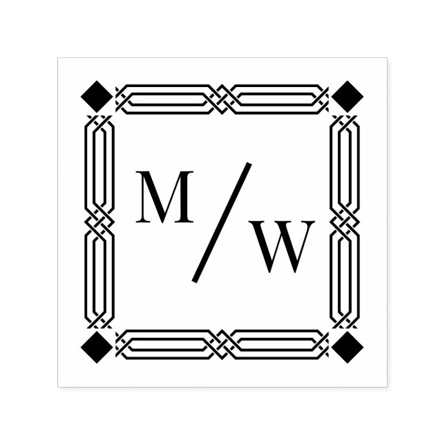 Art Deco Frm Couple 2 Initial Monogram Diag Spacer Self-inking Stamp (Design)