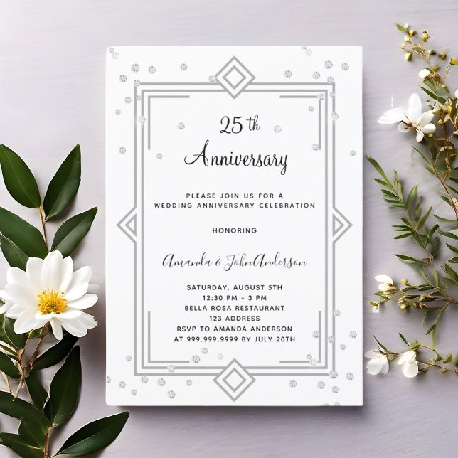 Art Deco Gatsby 25th diamonds wedding anniversary Invitation (Creator Uploaded)