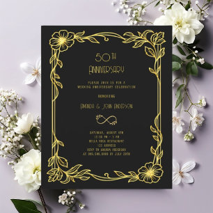 Art Deco Gatsby black 50th wedding invitation