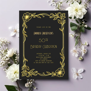 Art Deco Gatsby black gold birthday Invitation