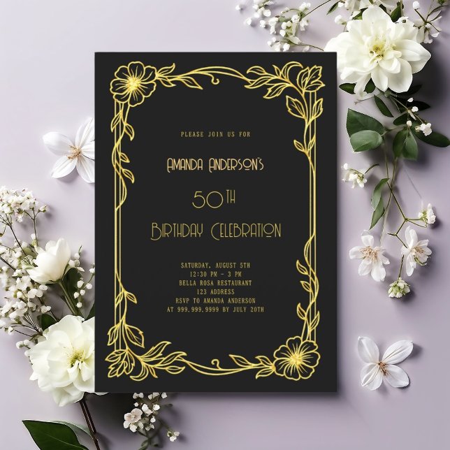 Art Deco Gatsby black gold birthday Invitation (Creator Uploaded)