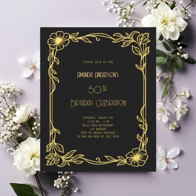 Art Deco Gatsby black gold birthday invitation (Creator Uploaded)