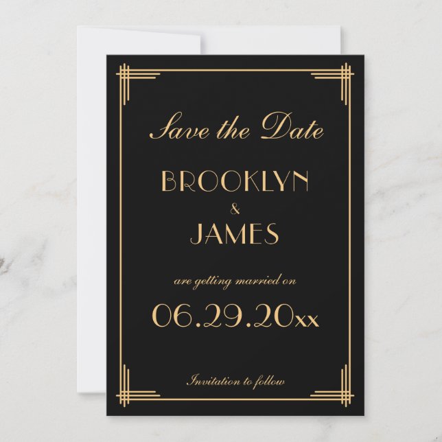 Art Deco Gatsby Black Save The Date Cards (Front)
