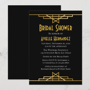 Art Deco Gatsby Bridal Shower Gold & Black Wedding Invitation