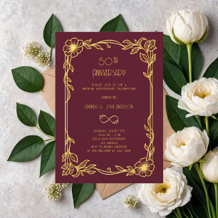 Art Deco Gatsby burgundy 50th wedding anniversary Invitation