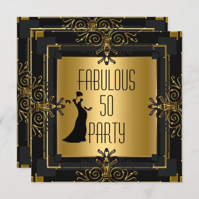 ART DECO Gatsby Fabulous 50 50th Birthday Party 2 Invitation (Front/Back)