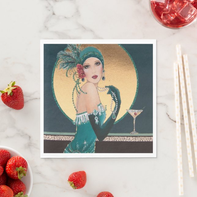 Art Deco Gatsby Girl Having a Cocktail Paper Napkin (Insitu)