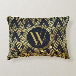Art Deco Gatsby Glamour Geometric Pattern Monogram Decorative Cushion