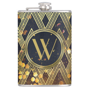 Art Deco Gatsby Glamour Geometric Pattern Monogram Hip Flask
