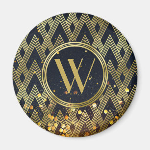Art Deco Gatsby Glamour Geometric Pattern Monogram Magnet