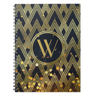 Art Deco Gatsby Glamour Geometric Pattern Monogram Spiral Notebook