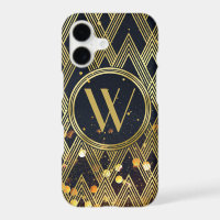 Art Deco Gatsby Glitter Geometric Pattern Monogram