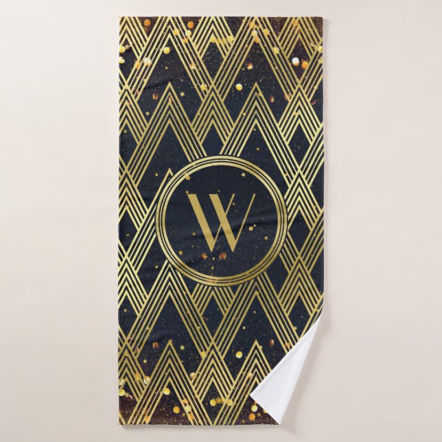 Art Deco Gatsby Glitter Geometric Pattern Monogram Bath Towel (Bath Towel)