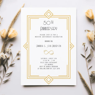 Art Deco Gatsby gold 50th wedding anniversary Invitation