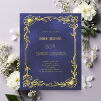 Art Deco Gatsby navy blue gold birthday invitation