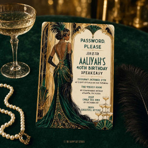 Art Deco Gatsby Roaring 20s Emerald Green Birthday Invitation