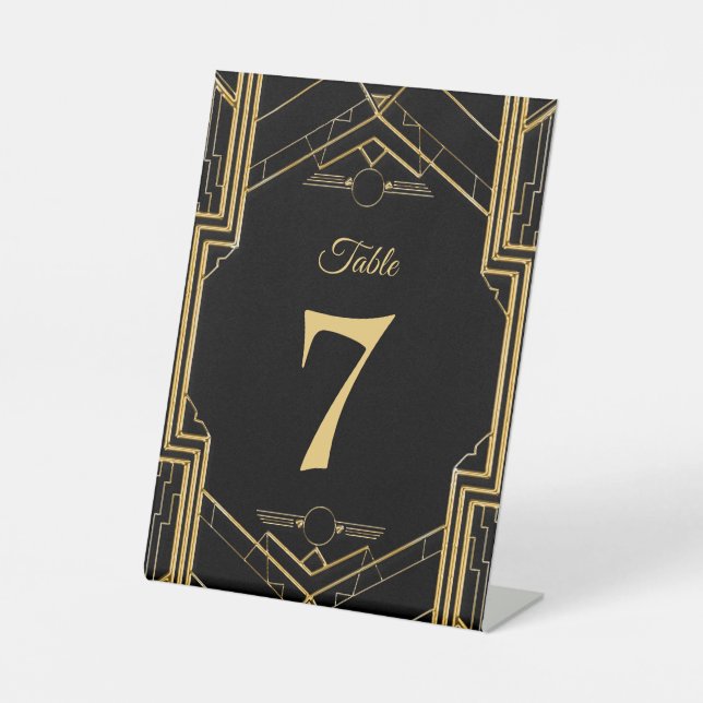 Art Deco Gatsby Wedding Table Number Pedestal Sign (Front)
