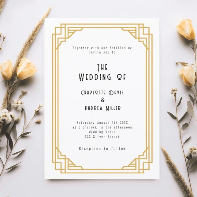 Art Deco Gatsby white gold wedding Invitation (Creator Uploaded)