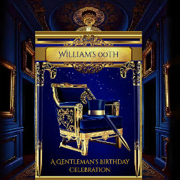 Art Deco Gentlemen Elegant Gold Navy Birthday Invitation