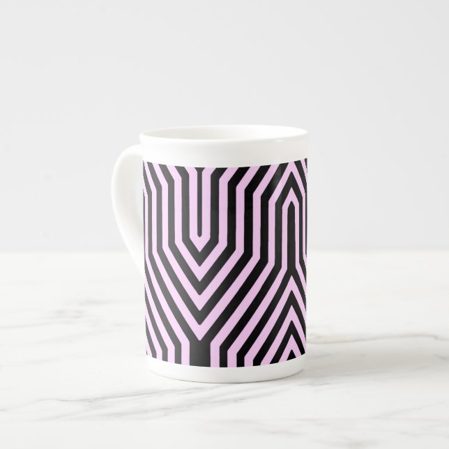 Art Deco Geometric - black and pink Bone China Mug (Front Left)