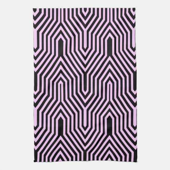 Art Deco Geometric - black and pink Tea Towel (Vertical)